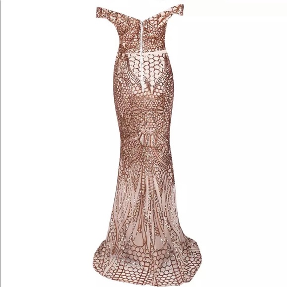 Gold Glitter Sequins Off-Shoulder Formal Dress - Picture 8 of 8